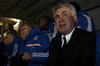 XATIVA, SPAIN - DECEMBER 07:  Head coach Carlo Ancelotti of Real Madrid CF looks on prior to the start the Copa del Rey, Round of 32 match between Olimpic de Xativa and Real Madrid at Estadio La Murta on December 07, 2013 in Xativa, Spain.  (Photo by Manu