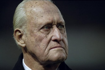 13 Nov 1999:  Former FIFA President Joao Havelange watched the action during the International Friendly between Spain and Brazil played at the Estadio Balaidos in Vigo, Spain. The game finished in a 0-0 draw.  \ Photo by Nuno Correia.  \ Mandatory Credit: