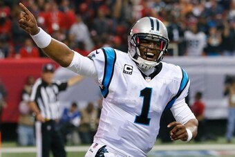 ATLANTA, GA - DECEMBER 29:  Cam Newton #1 of the Carolina Panthers celebrates a touchdown against the Atlanta Falcons at Georgia Dome on December 29, 2013 in Atlanta, Georgia.  (Photo by Kevin C. Cox/Getty Images)