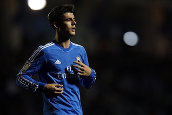 XATIVA, SPAIN - DECEMBER 07:  Alvaro Morata of Real Madrid looks on during the Copa del Rey, Round of 32 match between Olimpic de Xativa and Real Madrid at Estadio La Murta on December 07, 2013 in Xativa, Spain.  (Photo by Manuel Queimadelos Alonso/Getty 