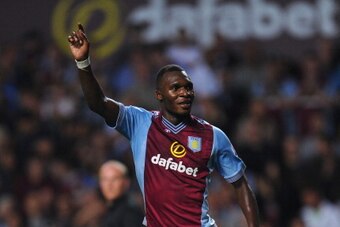 BIRMINGHAM, ENGLAND - AUGUST 28: Aston Villa player Christian Benteke celebrates after scoring the second goal during the Capital One Cup second round match between Aston Villa and Rotherham at Villa Park on August 28, 2013 in Birmingham, England. (Phot BIRMINGHAM, ENGLAND - AUGUST 28: Aston Villa player Christian Benteke celebrates after scoring the second goal during the Capital One Cup second round match between Aston Villa and Rotherham at Villa Park on August 28, 2013 in Birmingham, England. (Phot