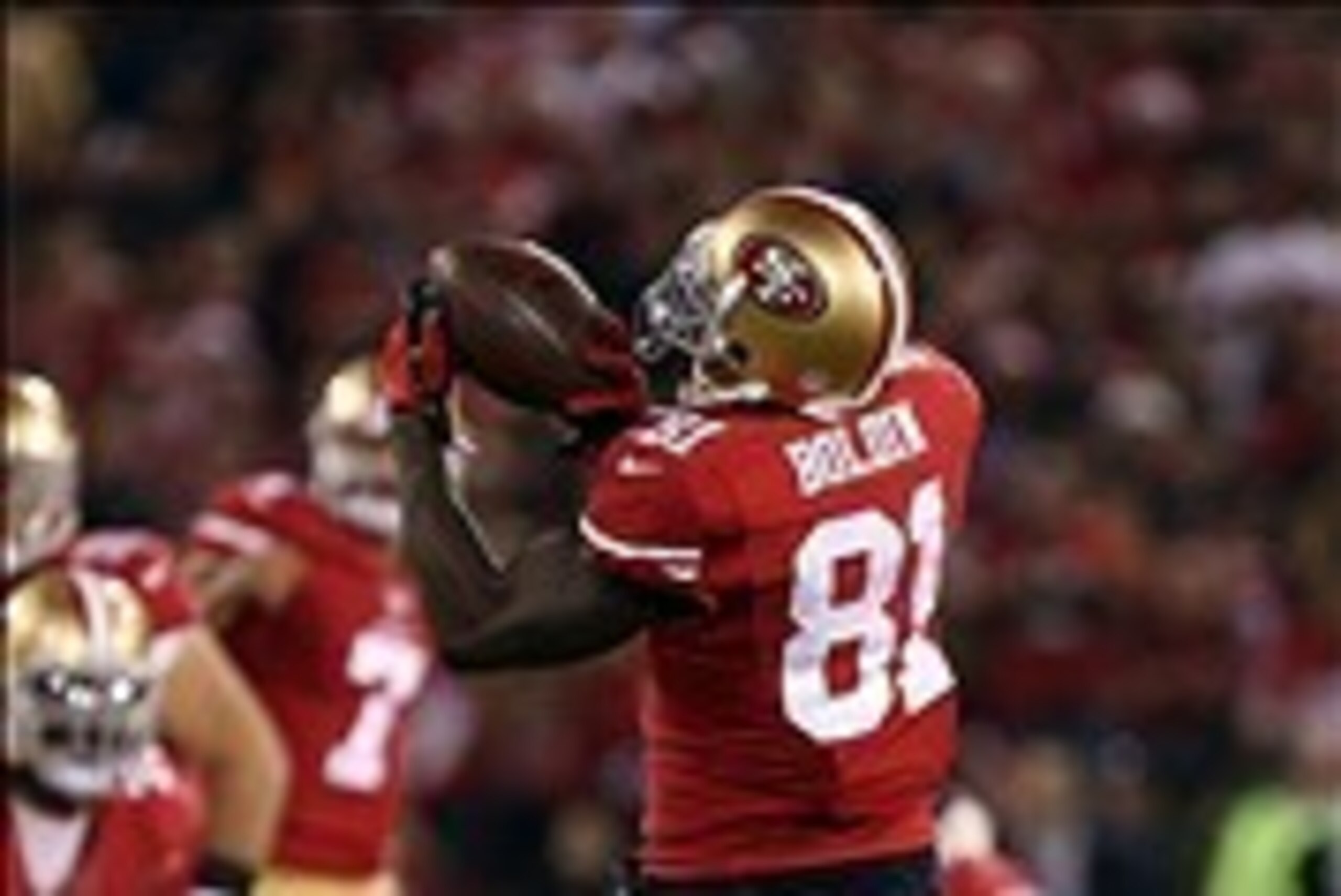 Dec 23, 2013; San Francisco, CA, USA; San Francisco 49ers wide receiver Anquan Boldin (81) catches the ball against the Atlanta Falcons during the first quarter of the final regular season game at Candlestick Park. Mandatory Credit: Kelley L Cox-USA TODAY