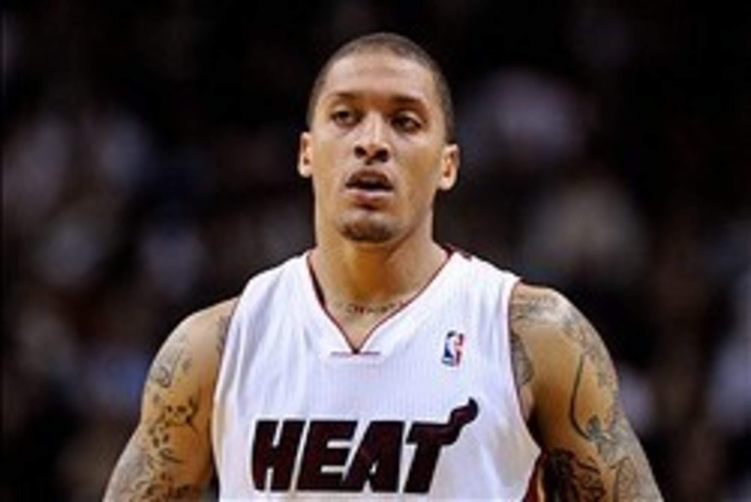 Jan 7, 2014; Miami, FL, USA; Miami Heat small forward Michael Beasley (8) looks on during the second half against the New Orleans Pelicans at American Airlines Arena. The Heat won 107-88. Mandatory Credit: Steve Mitchell-USA TODAY Sports