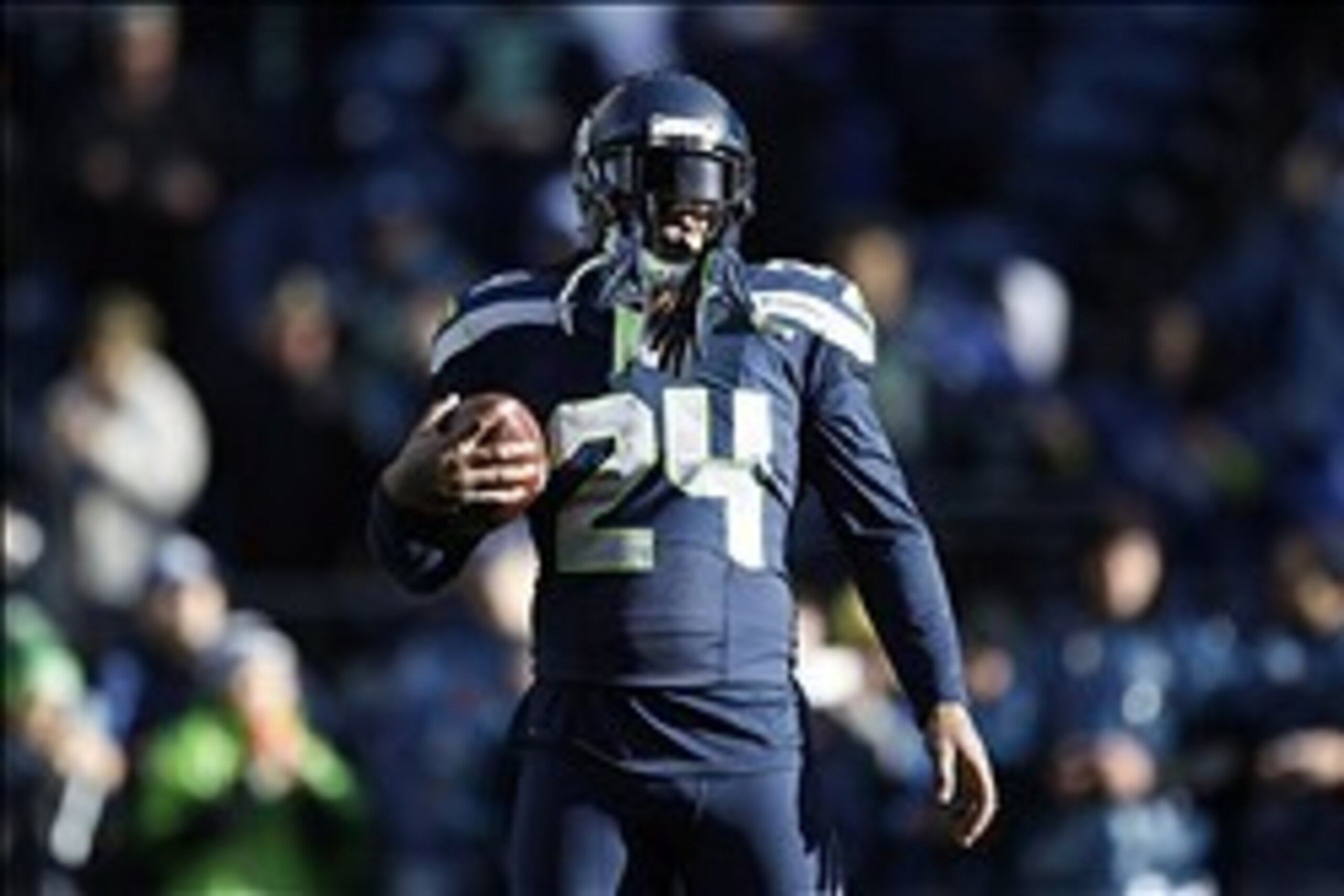 Jan 11, 2014; Seattle, WA, USA; Seattle Seahawks running back Marshawn Lynch (24) warms up before the 2013 NFC divisional playoff football game against the New Orleans Saints at CenturyLink Field. Mandatory Credit: Joe Nicholson-USA TODAY Sports