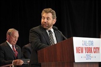 Sep 25, 2013; New York, NY, USA; President and CEO of cablevision systems corporation and executive chairman of The Madison Square Garden company James Dolan speaks during a press conference to announce the 2015 NBA All-Star weekend in New York City at In