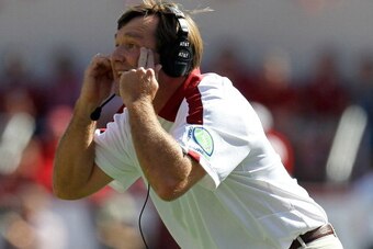 TUSCALOOSA, AL - SEPTEMBER 24:  Defensive coordinator and assistant coach Kirby Smart of the Alabama Crimson Tide against the Arkansas Razorbacks at Bryant-Denny Stadium on September 24, 2011 in Tuscaloosa, Alabama.  (Photo by Kevin C. Cox/Getty Images)
