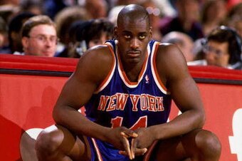 CHICAGO - MAY 13:  Anthony Mason #14 of the New York Knicks waits at the scorers table to check into Game Three of the Eastern Conference Semifinals during the 1994 NBA Playoffs at Chicago Stadium on May 13, 1994 in Chicago, Illinois.  The Bulls won 104-1