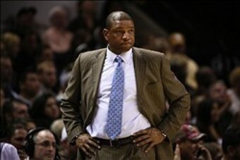 Jan 4, 2014; San Antonio, TX, USA; Los Angeles Clippers head coach Doc Rivers watches from the sideline during the second half against the San Antonio Spurs at AT&T Center. The Spurs won 116-92. Mandatory Credit: Soobum Im-USA TODAY Sports