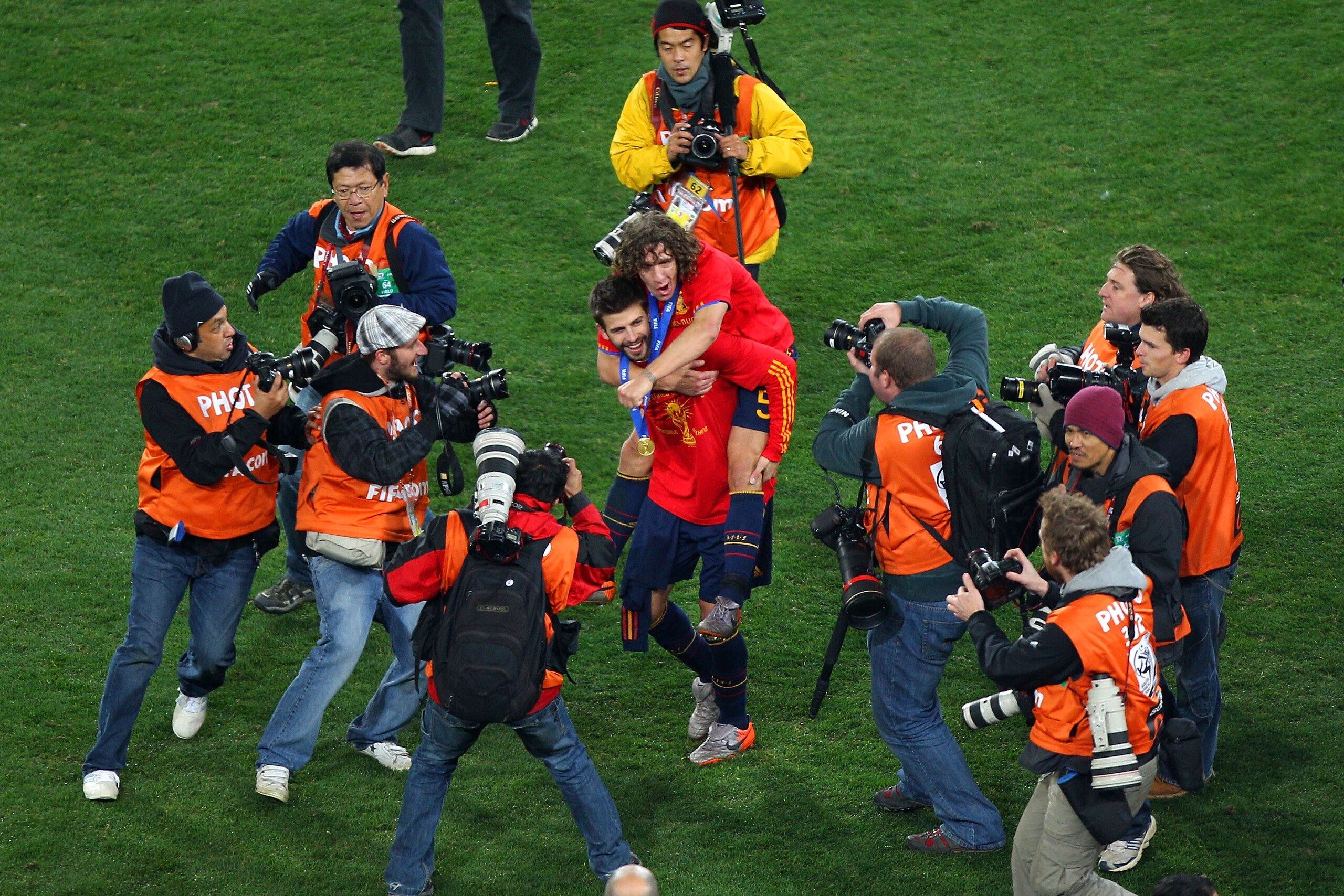 Pique and Puyol after the 2010 World Cup Final