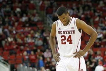 Jan 4, 2014; Raleigh, NC, USA; North Carolina State forward T.J. Warren reacts during the second half against Pittsburgh at PNC Arena. Pittsburgh won the game 74-62. Mandatory Credit: Ellen Ozier-USA TODAY Sports