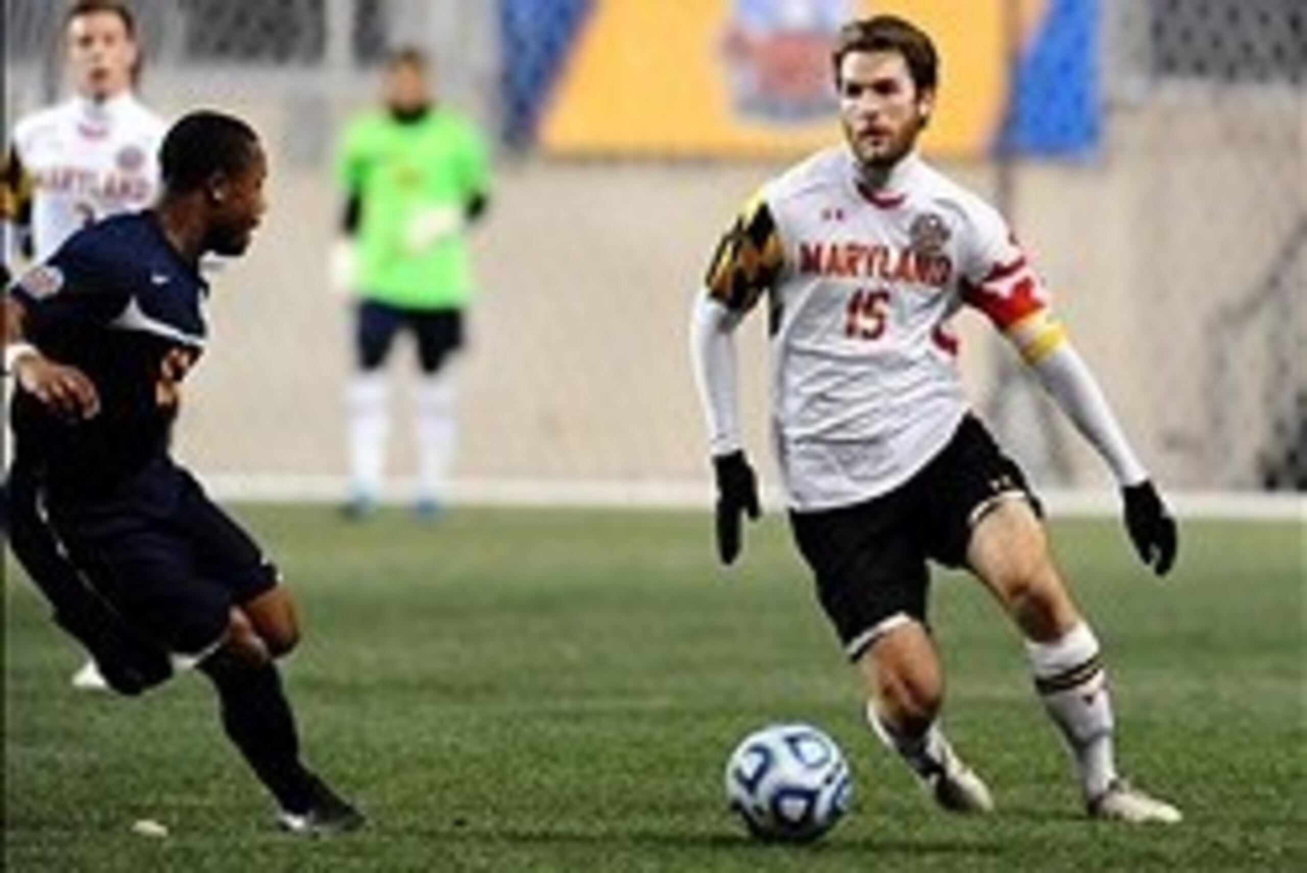 Dec 13, 2013; Chester, PA, USA; Maryland Terrapins forward Patrick Mullins (15) dribbles the ball in the second half against the Virginia Cavaliers at PPL Park. Mandatory Credit: Evan Habeeb-USA TODAY Sports