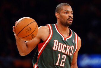 Oct 30, 2013; New York, NY, USA;  Milwaukee Bucks shooting guard Gary Neal (12) moves the ball during the first quarter against the New York Knicks at Madison Square Garden. Mandatory Credit: Anthony Gruppuso-USA TODAY Sports