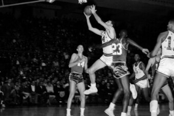 SYRACUSE, NY - 1961: Dolph Schayes #4 of the Eastern Conference All-Stars shoots during the 1961 NBA All-Star Game circa 1961 in Syracuse, New York.NOTE TO USER: User expressly acknowledges and agrees that, by downloading and or using this photograph, Use