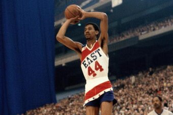 LANDOVER, MD - FEBRUARY 4:  George Gervin #44 of the San Antonio Spurs shoots a jump shot against the West All-Stars during the 1980 NBA All-Star Game on February 4, 1980 in Landover, Maryland.  NOTE TO USER: User expressly acknowledges  and agrees that, 