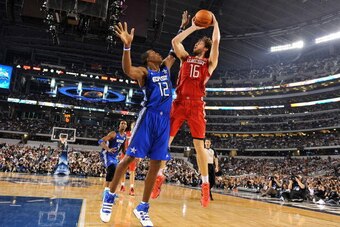 ARLINGTON, TX - FEBRUARY 14:  Pau Gasol #16 of the Western Conference shoots against Dwight Howard #12 of the Eastern Conference during the NBA All-Star Game, part of 2010 NBA All-Star Weekend on February 14, 2010 at Cowboys Stadium in Arlington, Texas. T