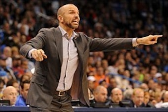 Jan 2, 2014; Oklahoma City, OK, USA;  Brooklyn Nets head coach Jason Kidd yells to his team in action against the Oklahoma City Thunder at Chesapeake Energy Arena. Mandatory Credit: Mark D. Smith-USA TODAY Sports