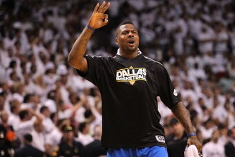MIAMI, FL - JUNE 02:  DeShawn Stevenson #92 of the Dallas Mavericks reacts after Dirk Nowitzki made a 3-point shot in the fourth quarter to put the Mavericks up 93-90 against the Miami Heat in Game Two of the 2011 NBA Finals at American Airlines Arena on 