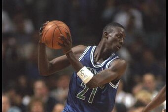 5 Mar 1996: Forward Kevin Garnett of the Minnesota Timberwolves moves the ball during a game against the Miami Heat at Miami Arena in Miami, Florida. The Heat won the game, 113-72.