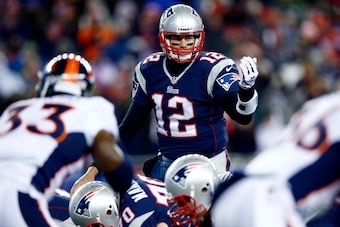 FOXBORO, MA - NOVEMBER 24: Quarterback Tom Brady #12 of the New England Patriots calls a play against the Denver Broncos during a game at Gillette Stadium on November 24, 2013 in Foxboro, Massachusetts. (Photo by Jared Wickerham/Getty Images) FOXBORO, MA - NOVEMBER 24: Quarterback Tom Brady #12 of the New England Patriots calls a play against the Denver Broncos during a game at Gillette Stadium on November 24, 2013 in Foxboro, Massachusetts. (Photo by Jared Wickerham/Getty Images)