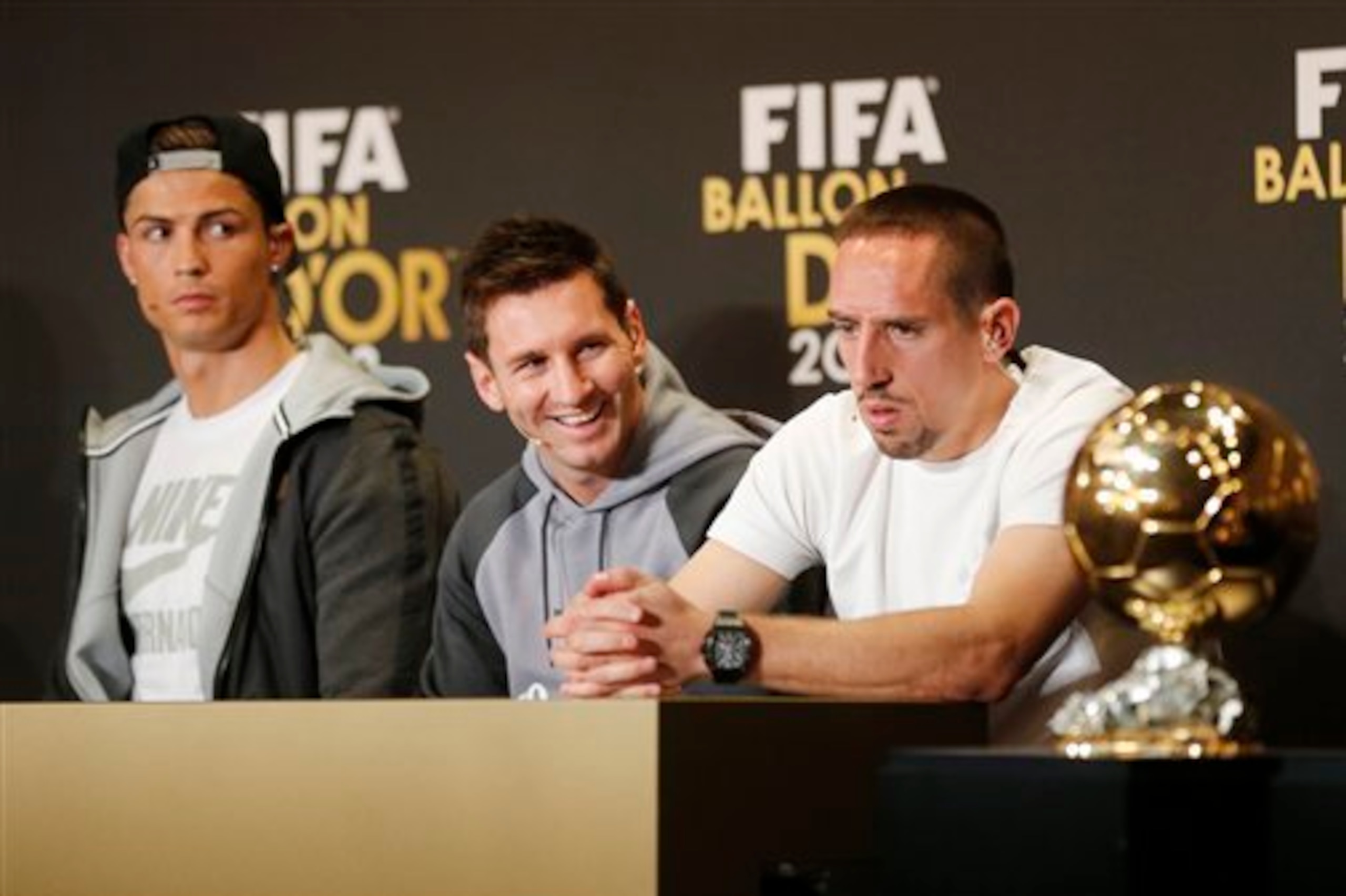 Cristiano Ronaldo, Lionel Messi and Franck Ribery were on the shortlist for the Ballon d'Or. Cristiano Ronaldo, Lionel Messi and Franck Ribery were on the shortlist for the Ballon d'Or.