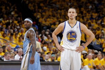 OAKLAND, CA - APRIL 28: Ty Lawson #3 of the Denver Nuggets and Stephen Curry #30 of the Golden State Warriors in Game Four of the Western Conference Quarterfinals during the 2013 NBA Playoffs on April 28, 2013 at Oracle Arena in Oakland, California. NOTE 
