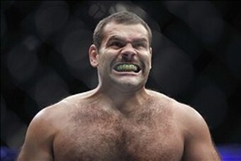 Oct 19, 2013; Houston, TX, USA;  Gabriel Gonzaga reacts after defeating Shawn Jordan (not pictured) by knockout in their heavyweight bout during UFC 166 at Toyota Center. Mandatory Credit: Andrew Richardson-USA TODAY Sports