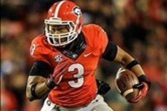 Nov 23, 2013; Athens, GA, USA; Georgia Bulldogs running back Todd Gurley (3) runs for a touchdown after a catch in the first half against the Kentucky Wildcats at Sanford Stadium. Mandatory Credit: Daniel Shirey-USA TODAY Sports