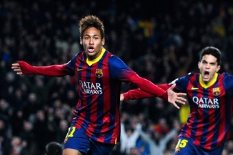 BARCELONA, SPAIN - DECEMBER 14:  Neymar of FC Barcelona celebrates after scoring his team's second goal during the La Liga match between FC Barcelona and Villarreal CF at Camp Nou on December 14, 2013 in Barcelona, Spain.  (Photo by David Ramos/Getty Imag