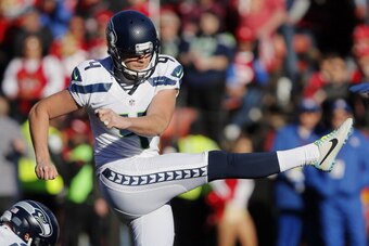 SAN FRANCISCO, CA - DECEMBER 08:  Kicker Steven Hauschka #4 of the Seattle Seahawks kicks the extra point after a touchdown against the San Francisco 49ers in the second quarter on December 8, 2013 at Candlestick Park in San Francisco, California.  The 49
