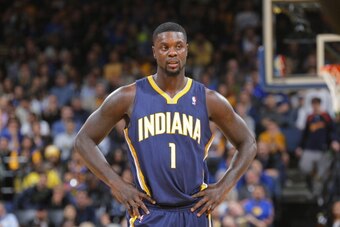 OAKLAND, CA - JANUARY 20: Lance Stephenson #1 of the Indiana Pacers in a game against the Golden State Warriors on January 20, 2014 at Oracle Arena in Oakland, California. NOTE TO USER: User expressly acknowledges and agrees that, by downloading and or us