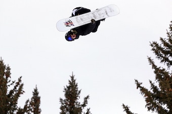 ASPEN, CO - JANUARY 26:  Max Parrot of Canada soars through the air en route to second place in the Men's Snowboard Slopestyle during Winter X Games Aspen 2013 at Buttermilk Mountain on January 26, 2013 in Aspen, Colorado.  (Photo by Doug Pensinger/Getty 