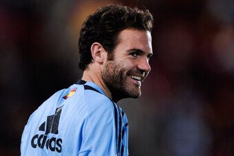 PALMA DE MALLORCA, SPAIN - OCTOBER 11:  Juan Mata of Spain looks on during the warm up prior to the FIFA 2014 World Cup Qualifier match between Spain and Belarus at Iberostars Stadium on October 11, 2013 in Palma de Mallorca, Spain.  (Photo by David Ramos