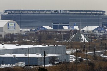 EAST RUTHERFORD, NJ - JANUARY 27:   MetLife Stadium is seen as the venue is prepared to host Super Bowl XLVIII between the Denver Broncos and the Seattle Seahawks January 27, 2014 in East Rutherford, New Jersey.  (Photo by Jeff Zelevansky/Getty Images)