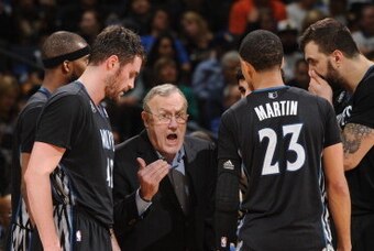 OAKLAND, CA - JANUARY 24: Head coach Rick Adelman of the Minnesota Timberwolves coaches his players against the Golden State Warriors on January 24, 2014 at Oracle Arena in Oakland, California. NOTE TO USER: User expressly acknowledges and agrees that, by