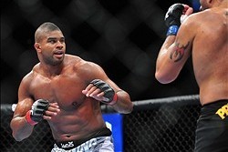 Feb 2, 2013; Las Vegas, NV, USA; Allistar Overeem (left) and Antonio Silva (right) during UFC 156 at the Mandalay Bay Events Center. Mandatory Credit: Gary A. Vasquez-USA TODAY Sports