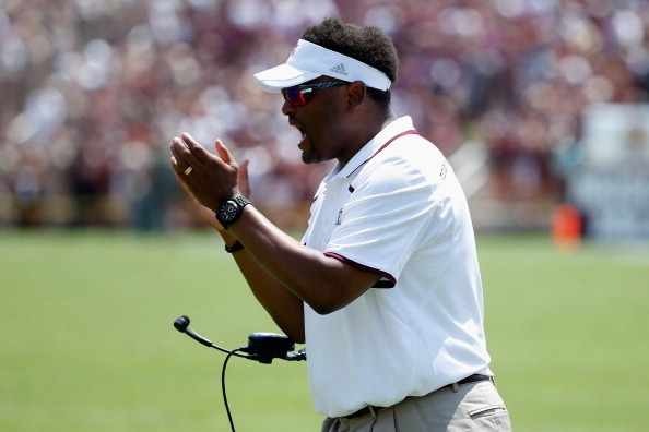 COLLEGE STATION, TX - AUGUST 31:  Texas A&M Aggies head coach Kevin Sumlin is seen the game against the Rice Owls at Kyle Field on August 31, 2013 in College Station, Texas.  (Photo by Scott Halleran/Getty Images)