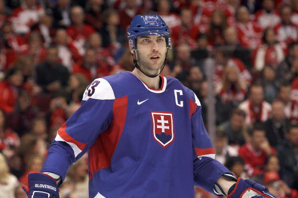 VANCOUVER, BC - FEBRUARY 26: Zdenko Chara #33 of Slovakia is seen during the ice hockey men's semifinal game between the Canada and Slovakia on day 15 of the Vancouver 2010 Winter Olympics at Canada Hockey Place on February 26, 2010 in Vancouver, Canada. 