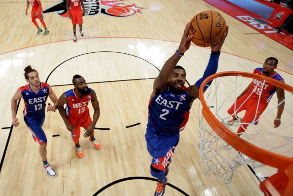 HOUSTON, TX - FEBRUARY 17:  Kyrie Irving #2 of the Cleveland Cavaliers and the Eastern Conference goes up for a dunk during the 2013 NBA All-Star game at the Toyota Center on February 17, 2013 in Houston, Texas. NOTE TO USER: User expressly acknowledges a