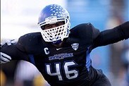 Nov 29, 2013; Buffalo, NY, USA; Buffalo Bulls linebacker Khalil Mack (46) during the first half against the Bowling Green Falcons at Ralph Wilson Stadium. Mandatory Credit: Timothy T. Ludwig-USA TODAY Sports