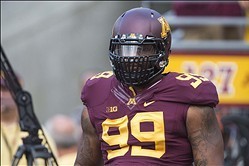 Aug 29, 2013; Minneapolis, MN, USA; Minnesota Golden Gophers defensive lineman Ra'Shede Hageman (99) before a game against the UNLV Rebels at TCF Bank Stadium. Mandatory Credit: Jesse Johnson-USA TODAY Sports