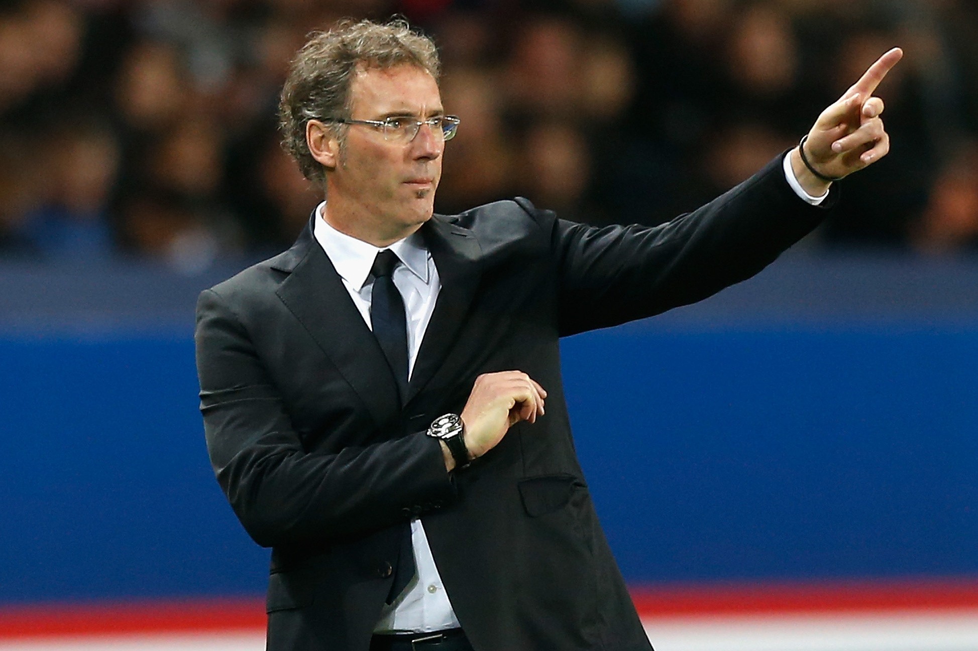PARIS, FRANCE - NOVEMBER 05:  PSG manager Laurent Blanc gestures on the touchline during the UEFA Champions League Group C match between Paris Saint Germain and RSC Anderlecht at Parc des Princes on November 5, 2013 in Paris, France.  (Photo by Harry Enge