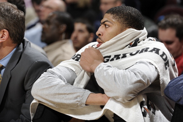 CLEVELAND, OH - JANUARY 28:  Anthony Davis #23 of the New Orleans Pelicans looks on during the game against the Cleveland Cavaliers at The Quicken Loans Arena on January 28, 2014 in Cleveland, Ohio. NOTE TO USER: User expressly acknowledges and agrees tha