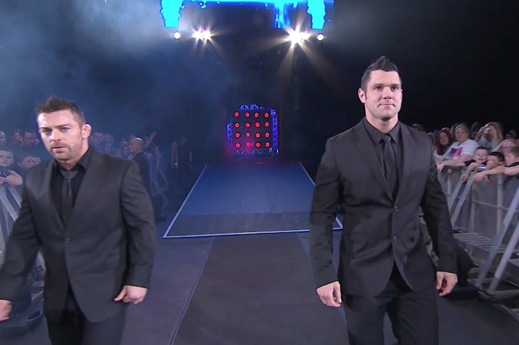 Davey Richards and Eddie Edwards walking down the entrance ramp.