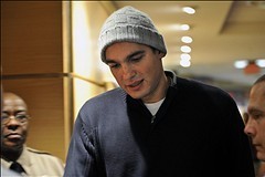 Jan 9, 2013; Cleveland, OH, USA; Cleveland Cavaliers injured player Anderson Varejao (17) stands outside of the locker room before a game against the Atlanta Hawks at Quicken Loans Arena. Mandatory Credit: David Richard-USA TODAY Sports
