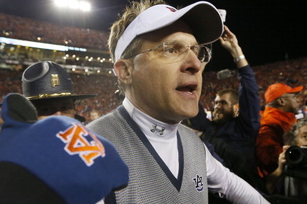 AUBURN, AL - NOVEMBER 30:  Head coach Gus Malzahn of the Auburn Tigers celebrates their 34 to 28 win over the Alabama Crimson Tide at Jordan-Hare Stadium on November 30, 2013 in Auburn, Alabama.  (Photo by Kevin C. Cox/Getty Images)