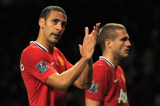 MANCHESTER, ENGLAND - NOVEMBER 05:  Rio Ferdinand (L) and Nemanja Vidic of Manchester United leave the field after the Barclays Premier League match between Manchester United and Sunderland at Old Trafford on November 5, 2011 in Manchester, England.  (Pho