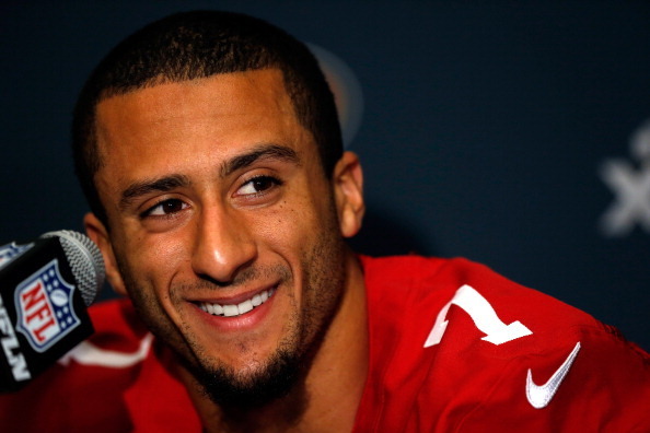 NEW ORLEANS, LA - JANUARY 31:   Colin Kaepernick #7 of the San Francisco 49ers addresses the media during Super Bowl XLVII Media Availability at the New Orleans Marriott on January 31, 2013 in New Orleans, Louisiana. The 49ers will take on the Baltimore R