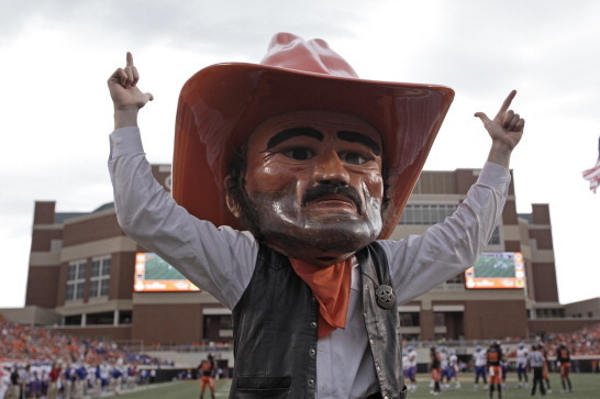 STILLWATER, OK - OCTOBER 8:  Oklahoma State mascot Pistol Pete performs during the game against Kansas October 8, 2011 at Boone Pickens Stadium in Stillwater, Oklahoma.  Oklahoma State defeated Kansas 70-28.  (Photo by Brett Deering/Getty Images)