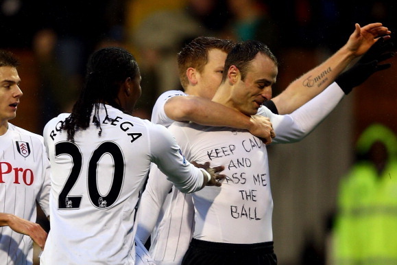 LONDON, ENGLAND - DECEMBER 26:  Dimitar Berbatov of Fulham celebrates his goal during the Barclays Premier League match between Fulham and Southampton at Craven Cottage on December 26, 2012 in London, England.  (Photo by Clive Rose/Getty Images)