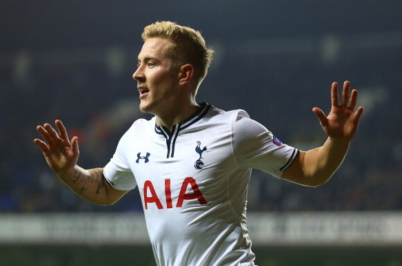 LONDON, ENGLAND - DECEMBER 12:  Lewis Holtby of Tottenham Hotspur celebrates scoring their third goal during the UEFA Europa League Group K match between Tottenham Hotspur FC and FC Anji Makhachkala at White Hart Lane on December 12, 2013 in London, Engla